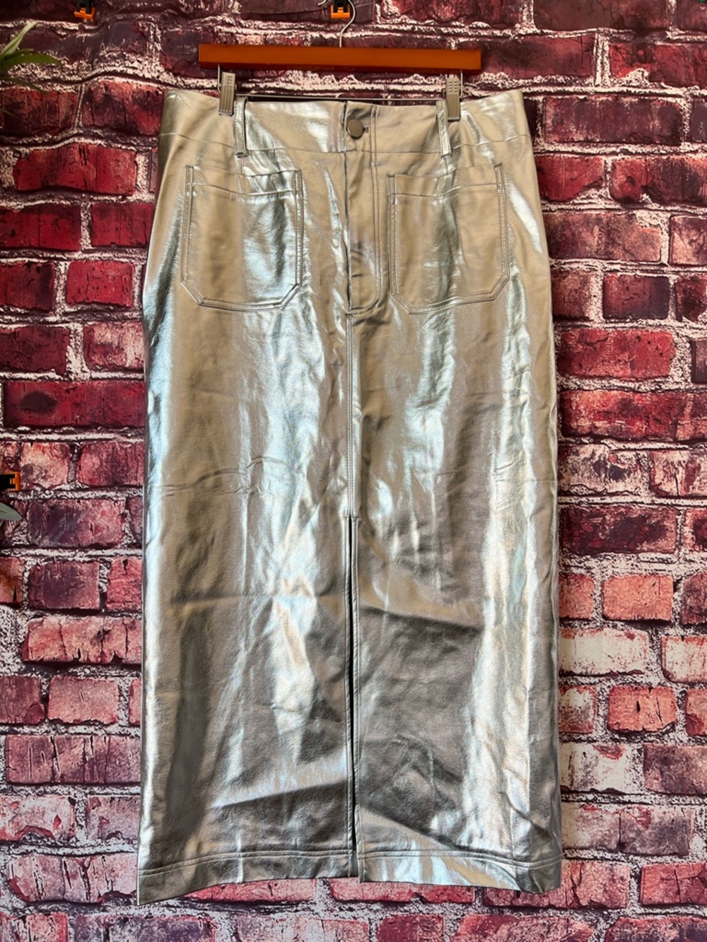 By Anthropologie The Colette Metallic Maxi Skirt Silver